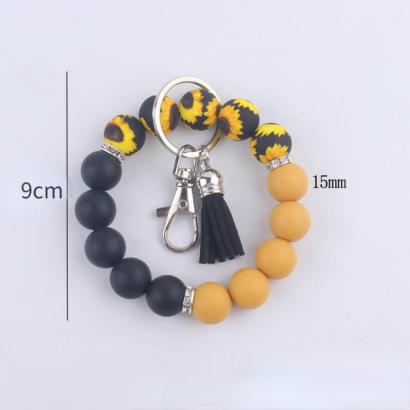 Leopard Print Tassel Silicone Bead Wristlet Keychain Charm 5