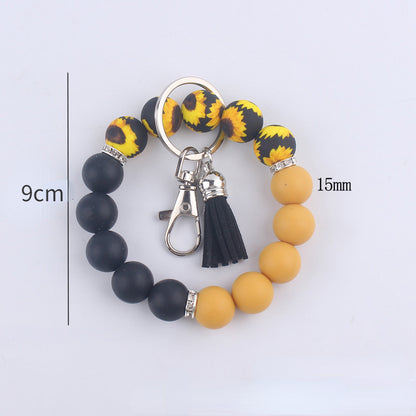 Leopard Print Tassel Silicone Bead Wristlet Keychain Charm 5
