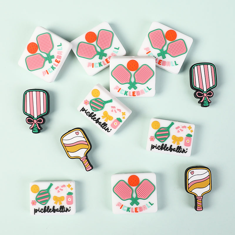 20Pcs Silicone Focal Beads Pickball Theme Various Paddle Designs 2