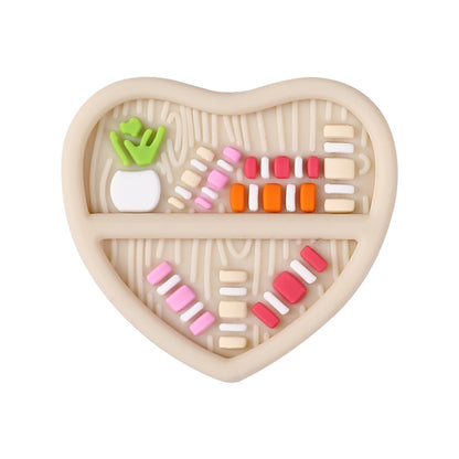 20Pcs Silicone Focal Beads Double Sided Heart Shaped Bookshelf Design 11