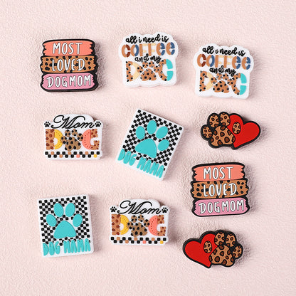 Silicone Focal Beads Leopard Dog Mom Series with Text and Paw Prints 5
