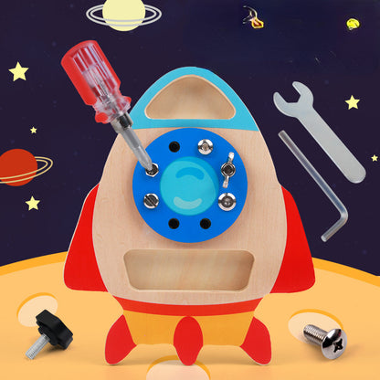 Wooden Montessori Toys Simulation Screw Spacecraft for Kids 5