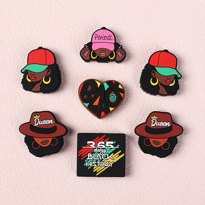 20pcs Silicone Focal Beads Black Girl Wearing Hat and Afro Hairstyle 2