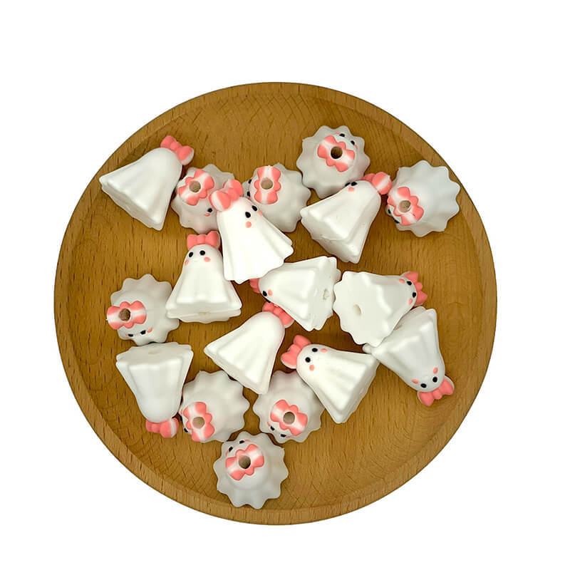 Silicone 3D Focal Beads Cute Bow Tie Ghost Front Facing 2