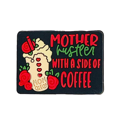20pcs Silicone Focal Beads Mom Hustler Coffee Printed Text Design 3
