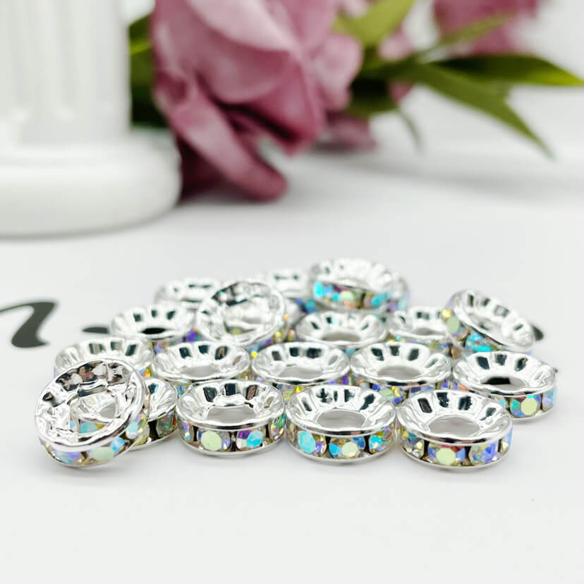 100pcs 10mm Large Hole Rhinestone Spacer Beads Copper Metal Frame 5