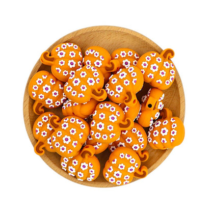 20Pcs Silicone 3D Focal Beads Halloween Flower Pumpkin Design 3