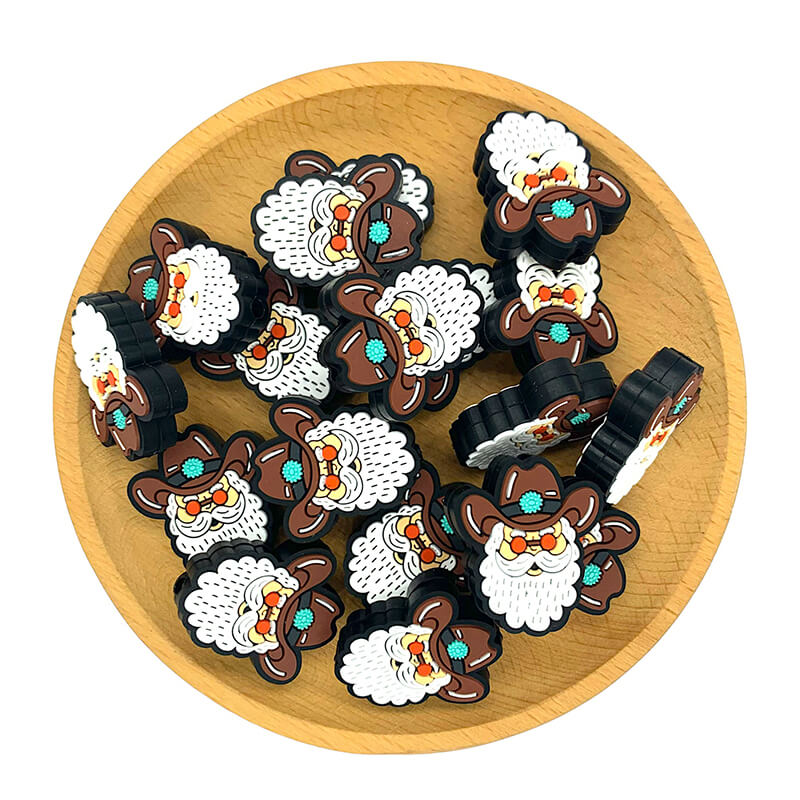 Silicone Focal Beads Western Cowboy Santa Wearing Cowboy Hat 2