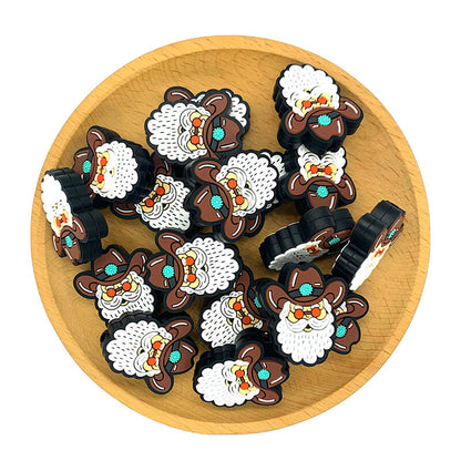 Silicone Focal Beads Western Cowboy Santa Wearing Cowboy Hat 2