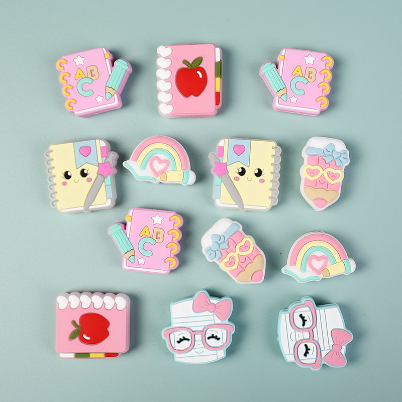 20Pcs Silicone Focal Beads Q Version Learning Stationery Assorted Shapes 5