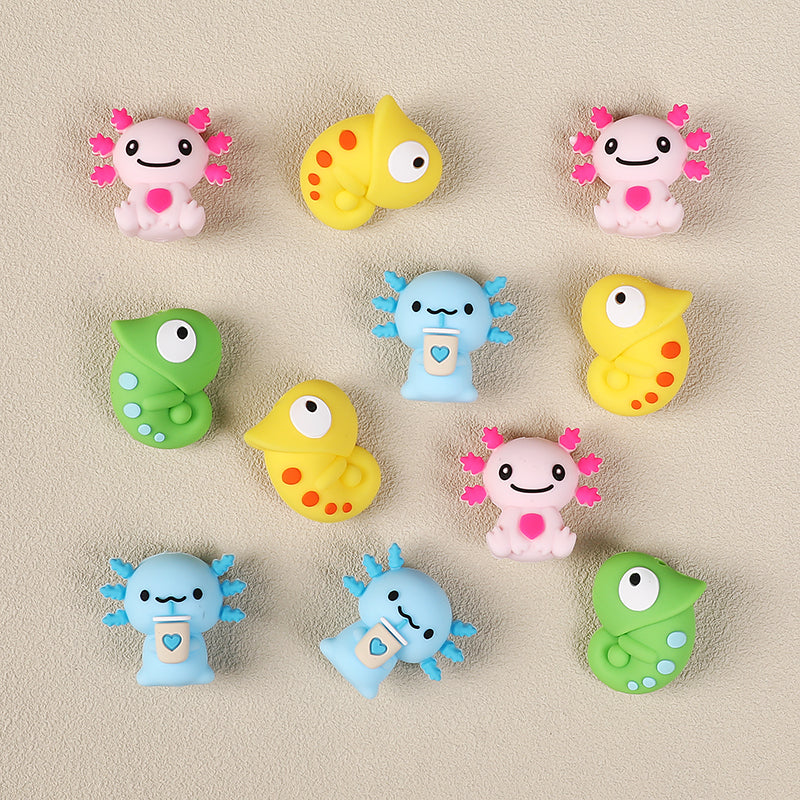 20Pcs Silicone 3D Focal Beads Reptile Salamander Chameleon Side Profile 3