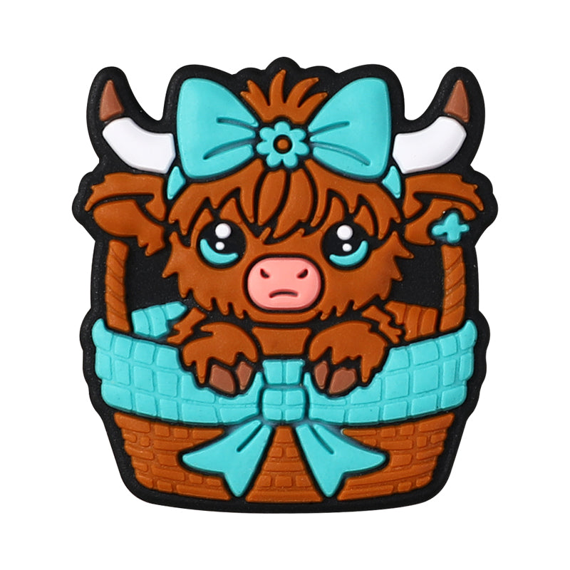 Silicone 3D Focal Beads Cartoon Basket Animals Sitting in Woven Basket 14