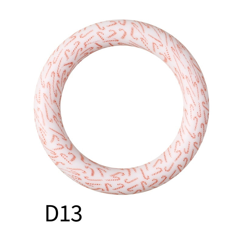 65mm Printed Silicone Beads Ring Shape Printed Design 19