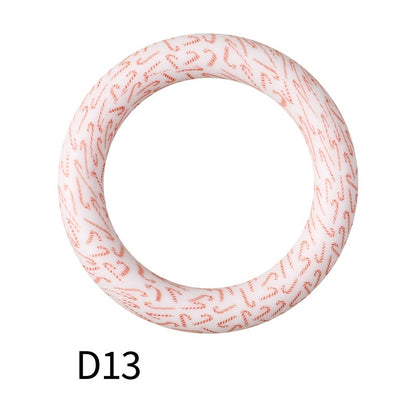 65mm Printed Silicone Beads Ring Shape Printed Design 19