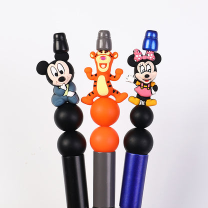 20Pcs Silicone 3D Focal Beads Round Ear Mouse Character with Bow and Orange Tiger Pose 7