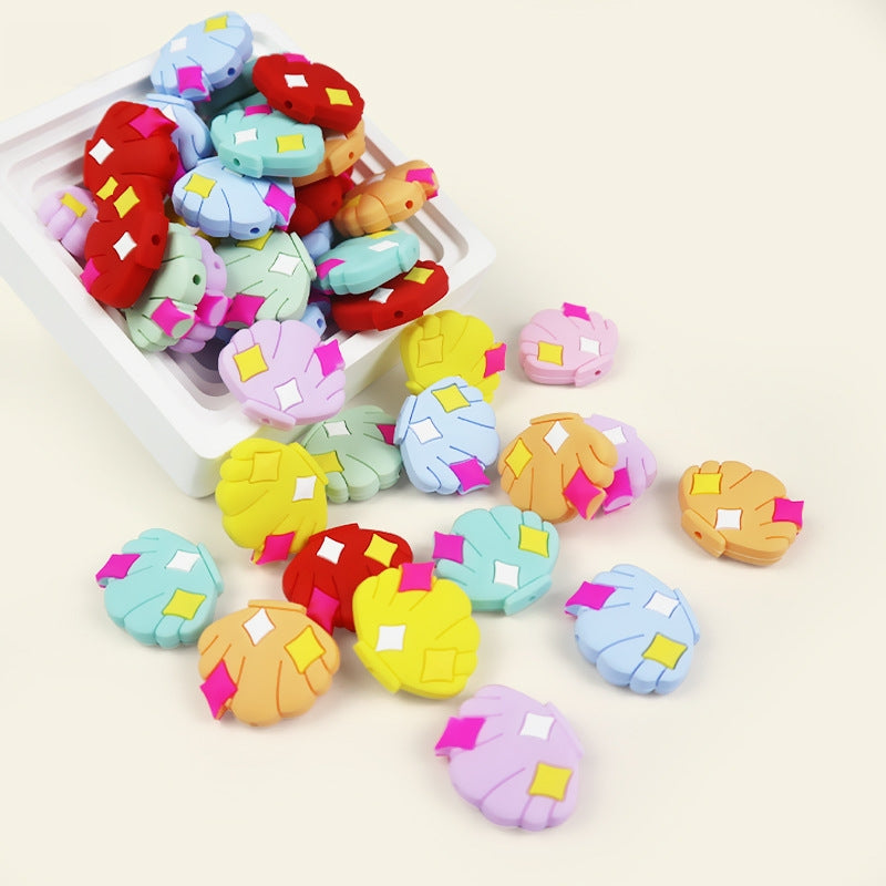 Silicone Focal Beads Shell Shape with Decorative Sparkles 4