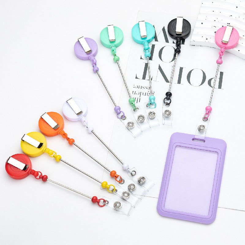 Retractable Beaded ID Keychain Plastic Retractable Badge Holder