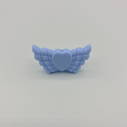 20pcs Silicone Focal Beads Wing Shape with Heart Center 22