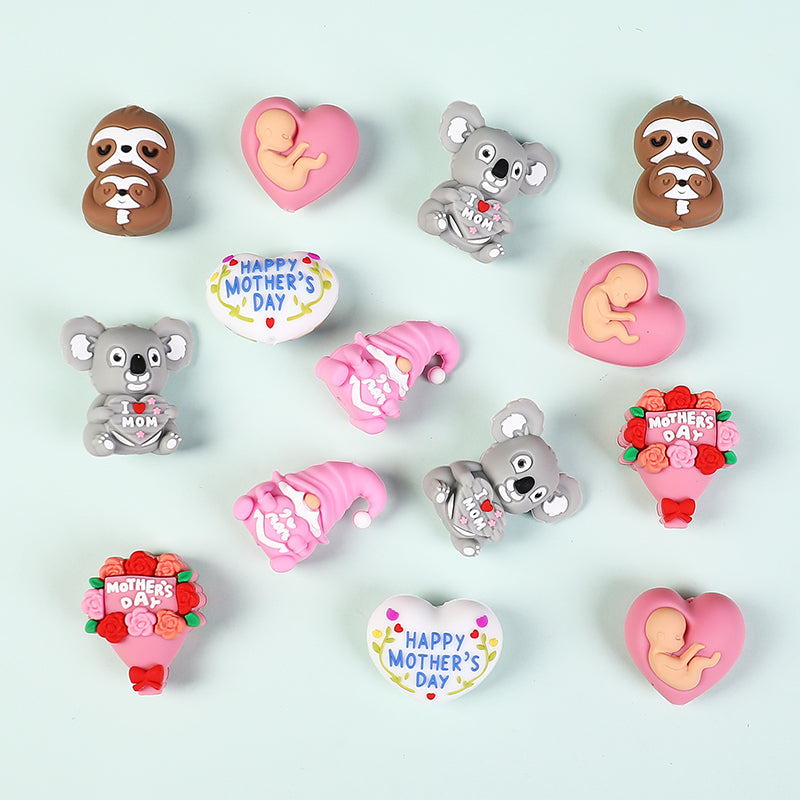 20Pcs Silicone 3D Focal Beads Mother Day Koala Bouquet Holding Heart 3