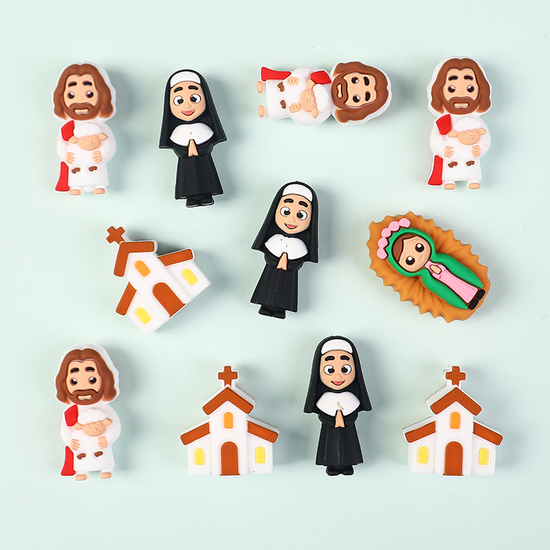 20Pcs Silicone 3D Focal Beads Religious Church Nun Jesus Mary Collection 4