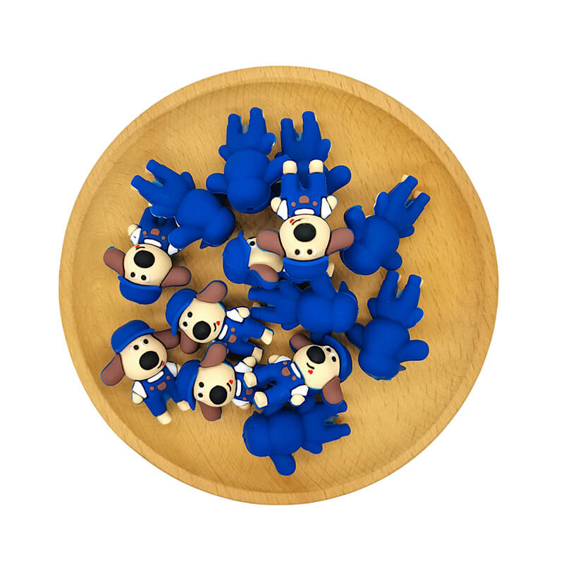 Silicone 3D Focal Beads Blue Strap Pants Big Eared Dog Front Facing 2