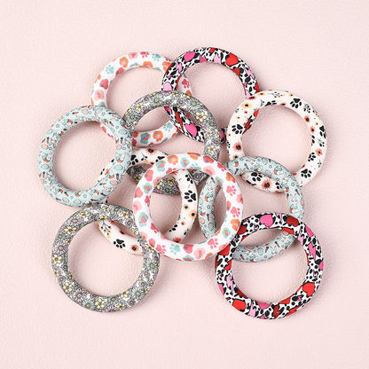 65mm Printed Silicone Beads Ring Shape Printed Design 3