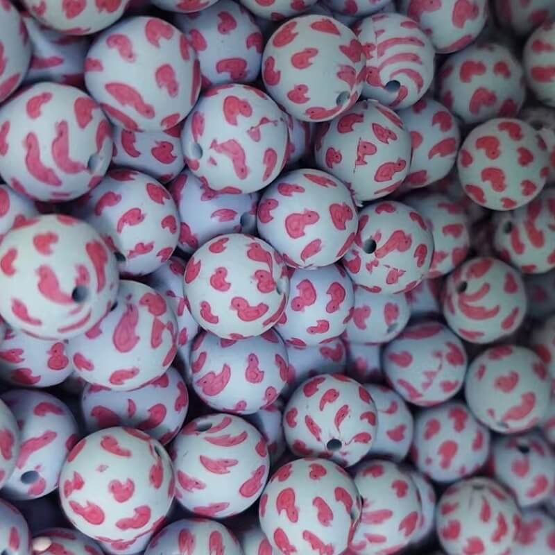 50pcs 15mm Cute Duck Print Silicone Beads Multi Base Design 11