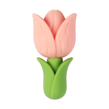 20Pcs Silicone 3D Focal Beads Tulip Flower with Green Leaves 11