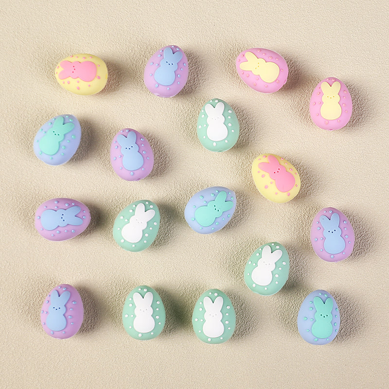20Pcs Silicone 3D Focal Beads Easter Bunny Chick Holding Easter Egg 8