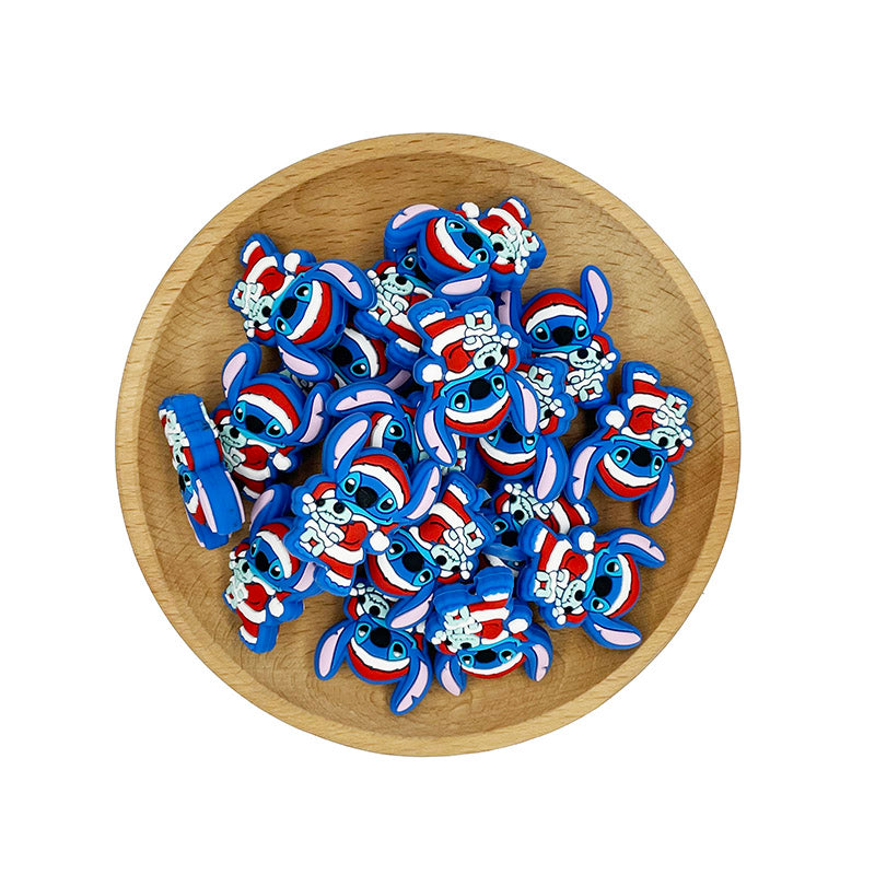 20pcs Silicone 3D Focal Beads Blue Alien Character Large Ears Christmas Outfit 2