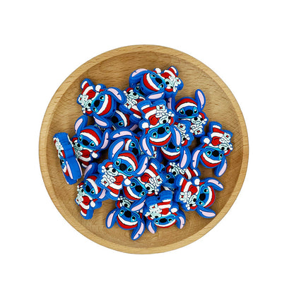 20pcs Silicone 3D Focal Beads Blue Alien Character Large Ears Christmas Outfit 2