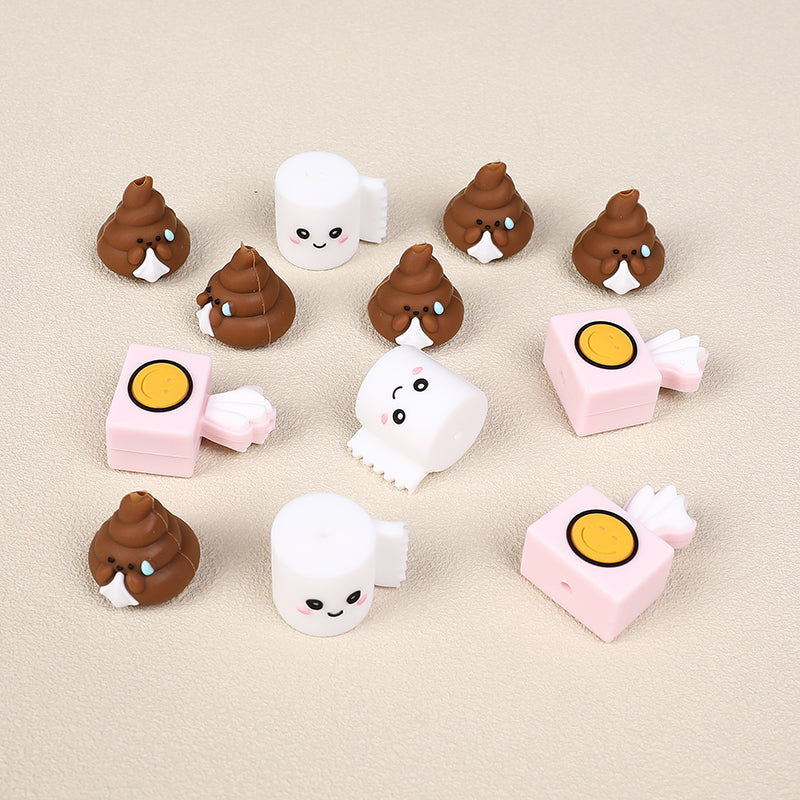 Silicone 3D Focal Beads Tissue Poop With White Tissue and Pink Paper 2