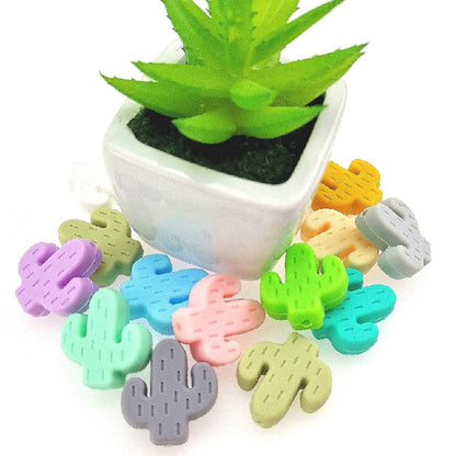 20pcs Silicone Focal Beads Cactus Design Various Colors 4