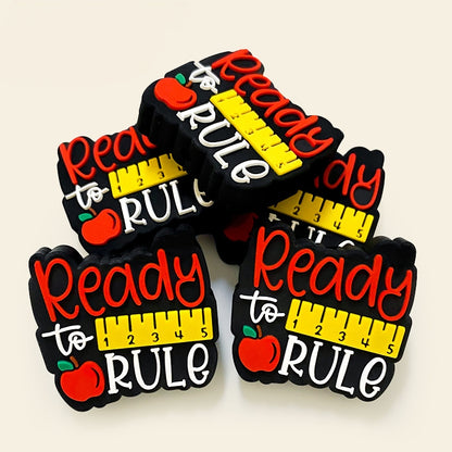 20Pcs Silicone Focal Beads Teacher Apple Ruler Printed Text Design