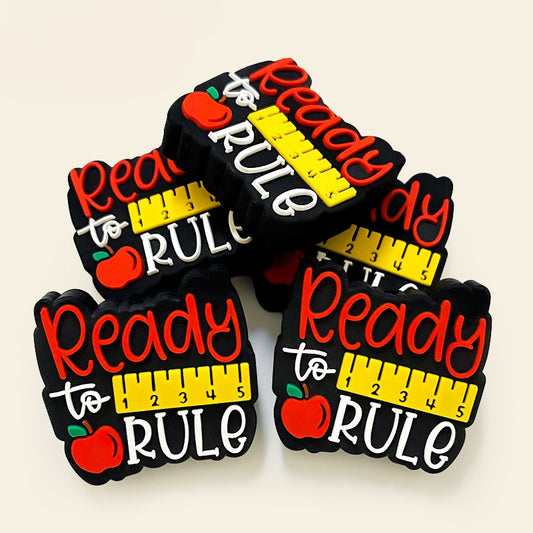 20Pcs Silicone Focal Beads Teacher Apple Ruler Printed Text Design