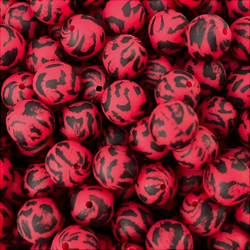50pcs 15mm Leopard Silicone Beads Printed Design 2