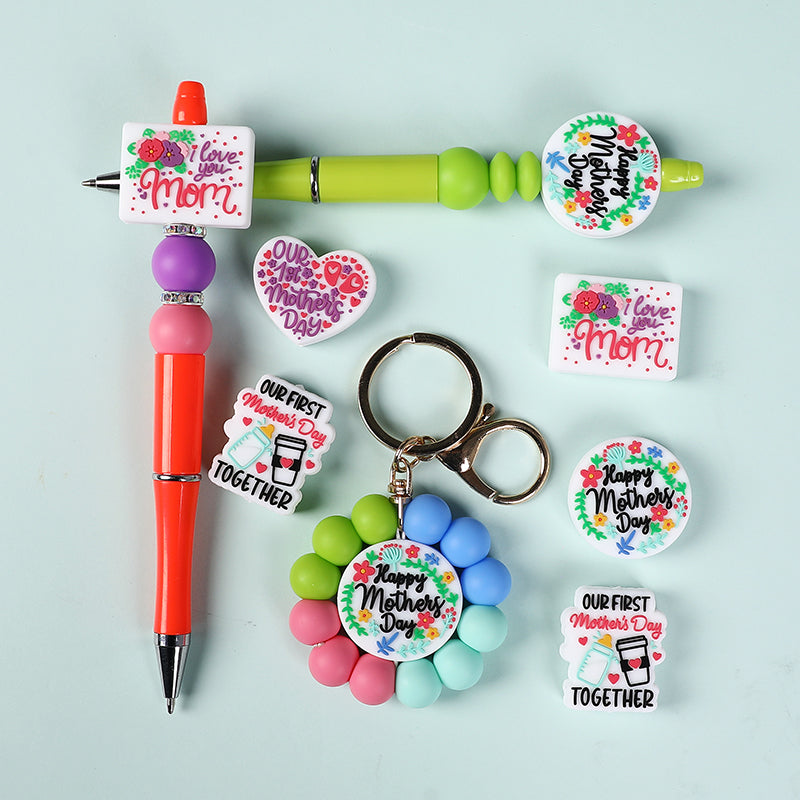 Silicone Focal Beads Mothers Day Floral Text Designs 5