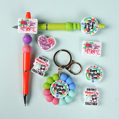 Silicone Focal Beads Mothers Day Floral Text Designs 5