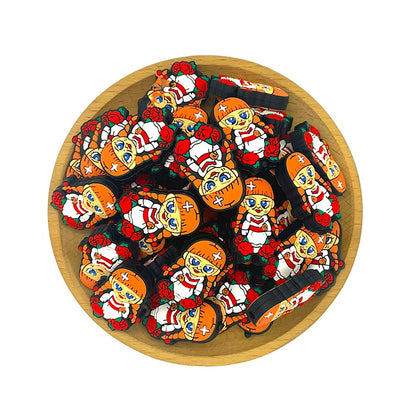 20pcs Silicone Focal Beads Halloween Doll with Braided Hair and Rose Base 2