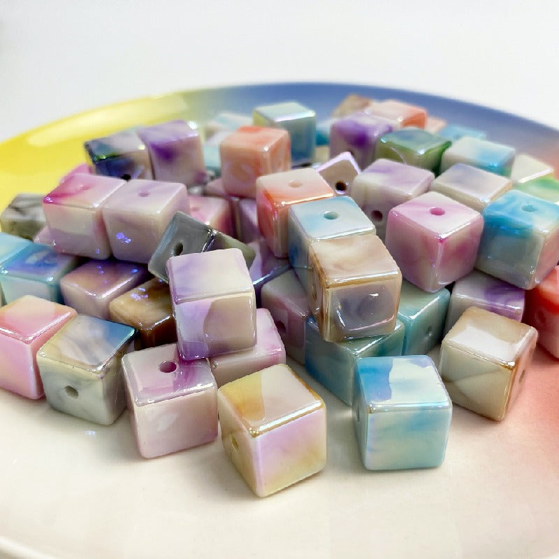 50pcs 14mm UV Finish Gradient Cube Acrylic Beads Jewelry Making