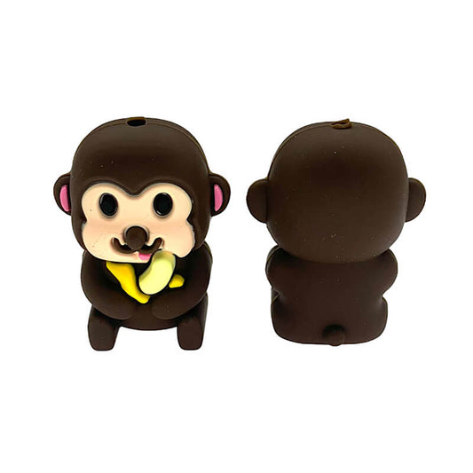 Silicone 3D Focal Beads Monkey Eating Banana Front Facing