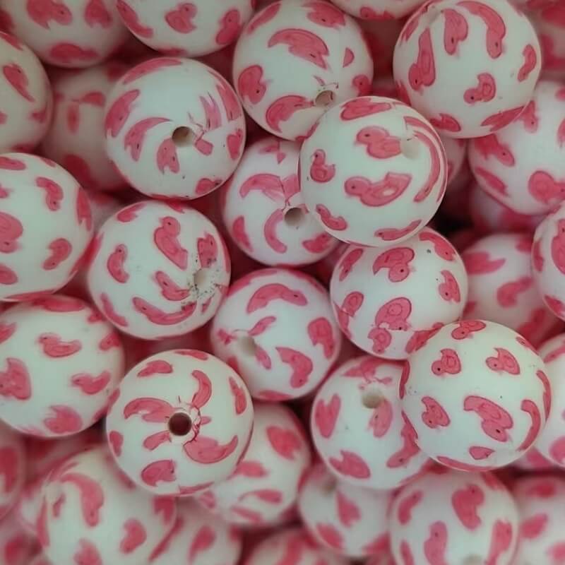 50pcs 15mm Cute Duck Print Silicone Beads Multi Base Design 5