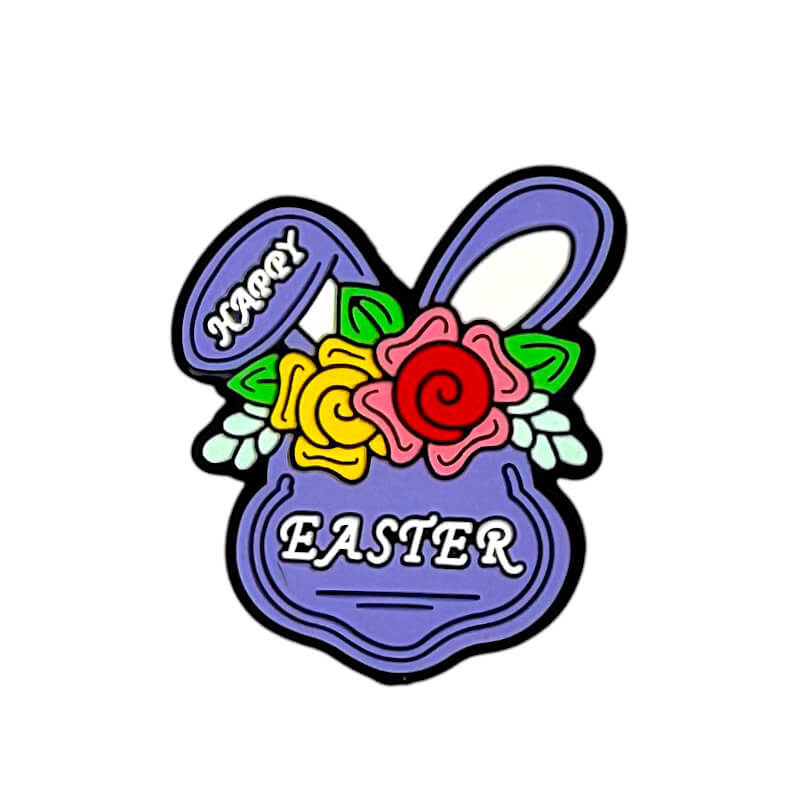 Silicone Focal Beads Easter Purple Flower Rabbit Ears with Printed Text