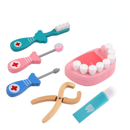Wooden Pretend Play Doctor Kit Toy Dental Medical Set