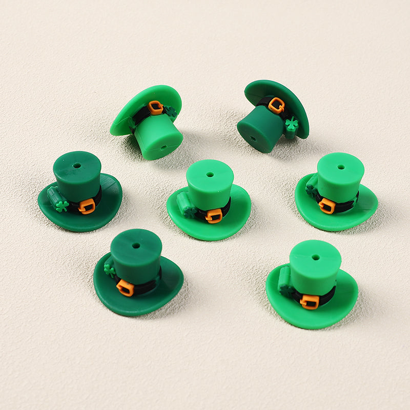 Silicone 3D Focal Beads St Patrick Day Green Lucky Cap With Clover Detail 3