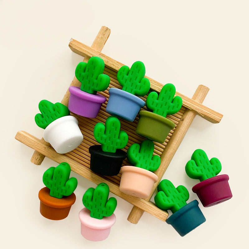 20Pcs Silicone 3D Focal Beads Flowerpot Cactus Fleshy with Colorful Pots