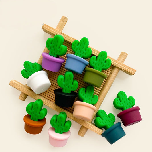 20Pcs Silicone 3D Focal Beads Flowerpot Cactus Fleshy with Colorful Pots