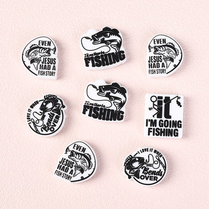 20Pcs Silicone Focal Beads Fishing Theme Printed Text Designs 6
