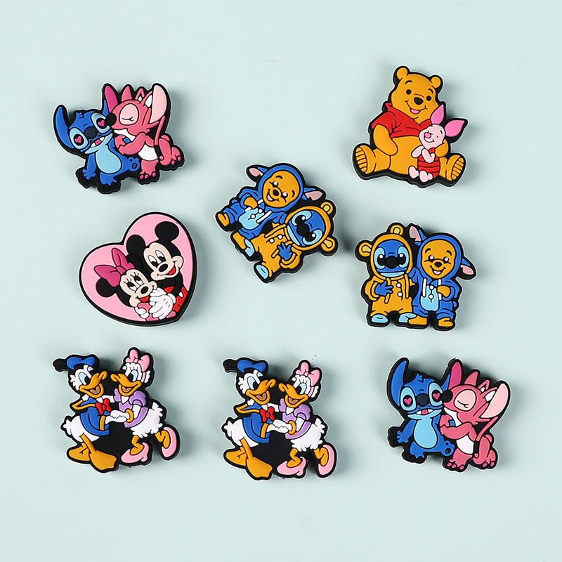 20Pcs Silicone Focal Beads Round Ear Mouse Character with Bow Yellow Bear Round Tummy 3