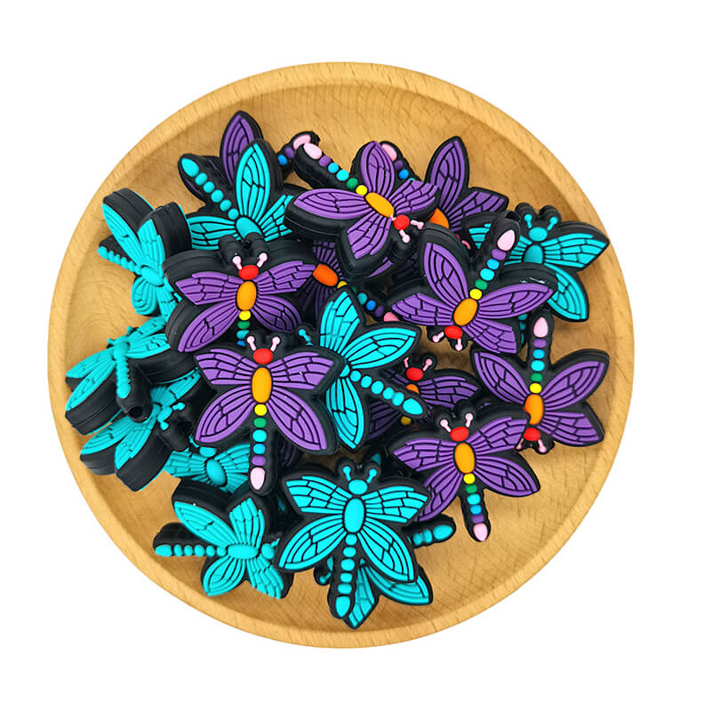 Silicone Focal Beads Blue Purple Colored Tail Dragonfly Side Profile 4